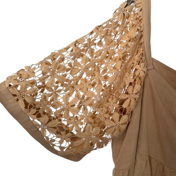 White Birch Womens 2X Boho Peasant Blouse Open Floral Balloon Sleeves Terracotta - Picture 4 of 8